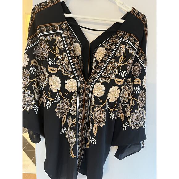 Rose & Olive Womens XL Blouse Tunic Top Black V Neck Flowy Dolman Oversize Boho - Picture 6 of 6